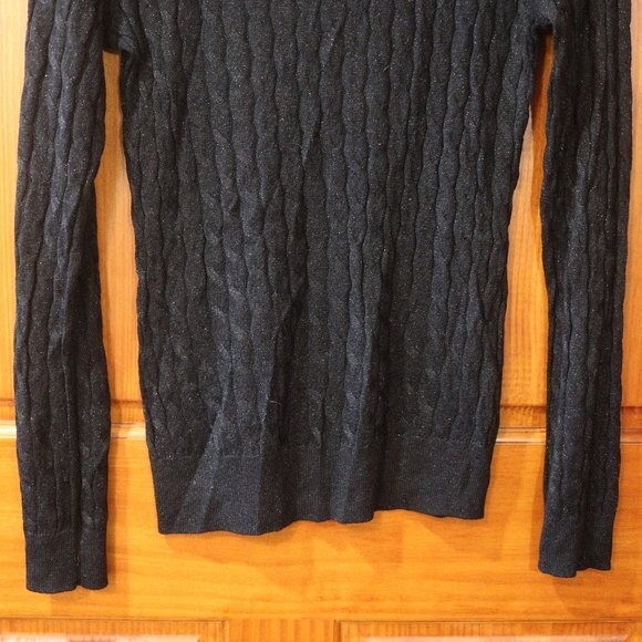 Talbots Black Metallic Sparkly Cable Knit Sweater Rayon Medium - Picture 6 of 11